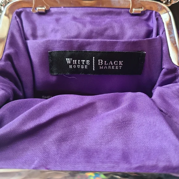 White House Black Market Purple Ruffle Rosette Satin Clutch Bag - Picture 2 of 6